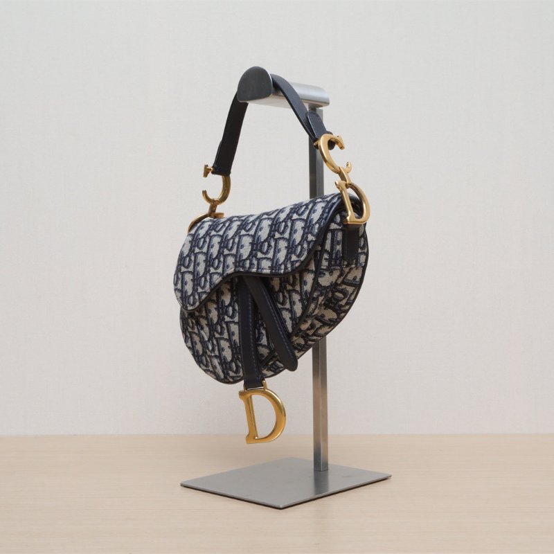 DIOR SADDLE馬鞍小號21配肩帶墨藍色帆布金扣2019Oblique印花肩背包-4