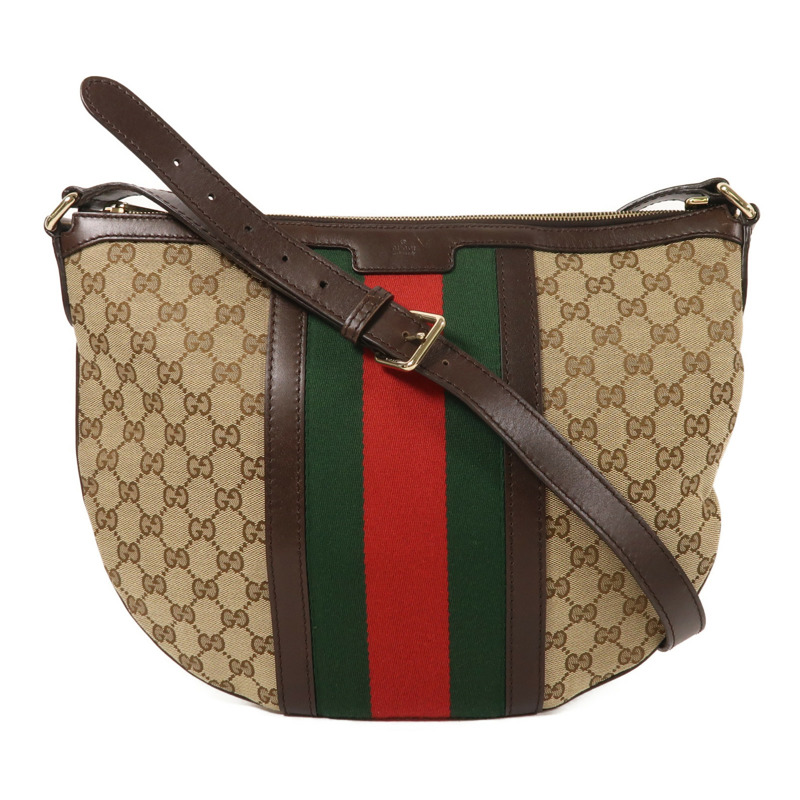 GUCCI 帆布Half Moon Hobo金扣肩背袋-0