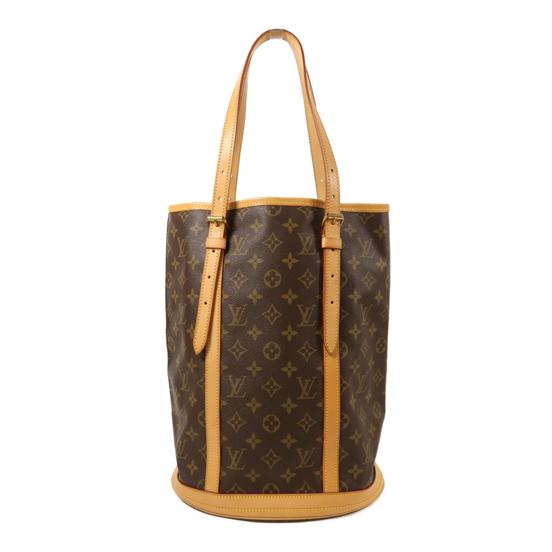 LOUIS VUITTON Monogram Bucket GM金扣手挽袋棕色-0