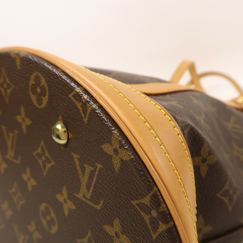 LOUIS VUITTON Monogram Bucket GM金扣手挽袋棕色-9