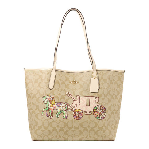 COACH 塗層帆布Tote Bag金扣肩背袋