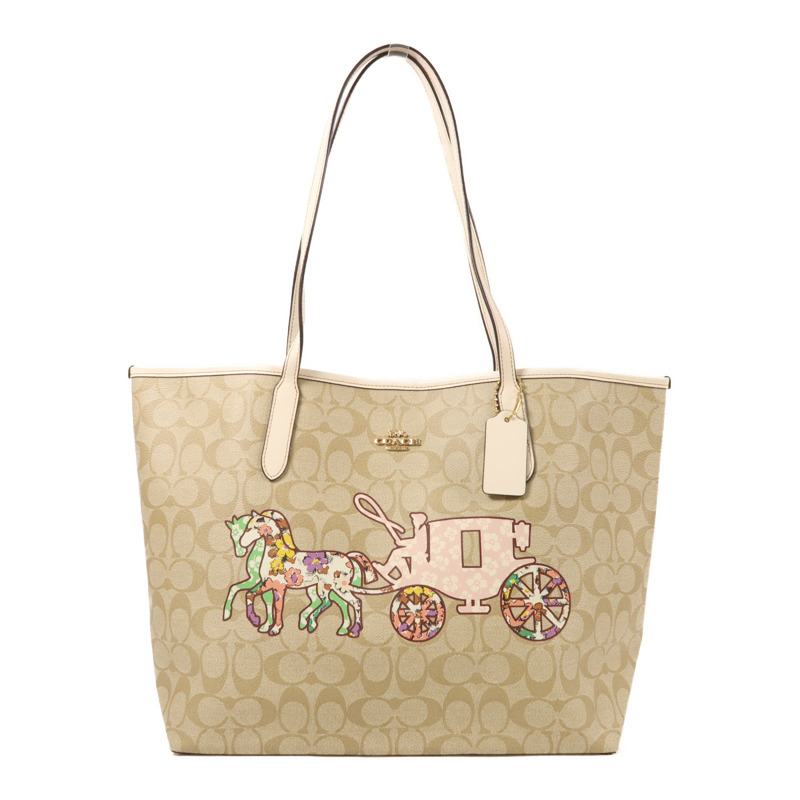 COACH 塗層帆布Tote Bag金扣肩背袋-0