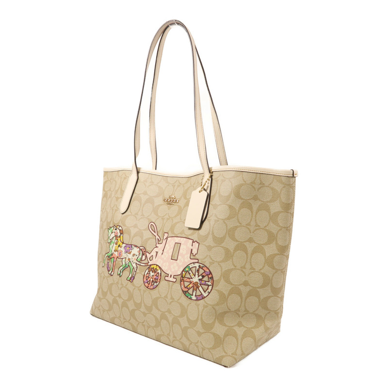 COACH 塗層帆布Tote Bag金扣肩背袋-2