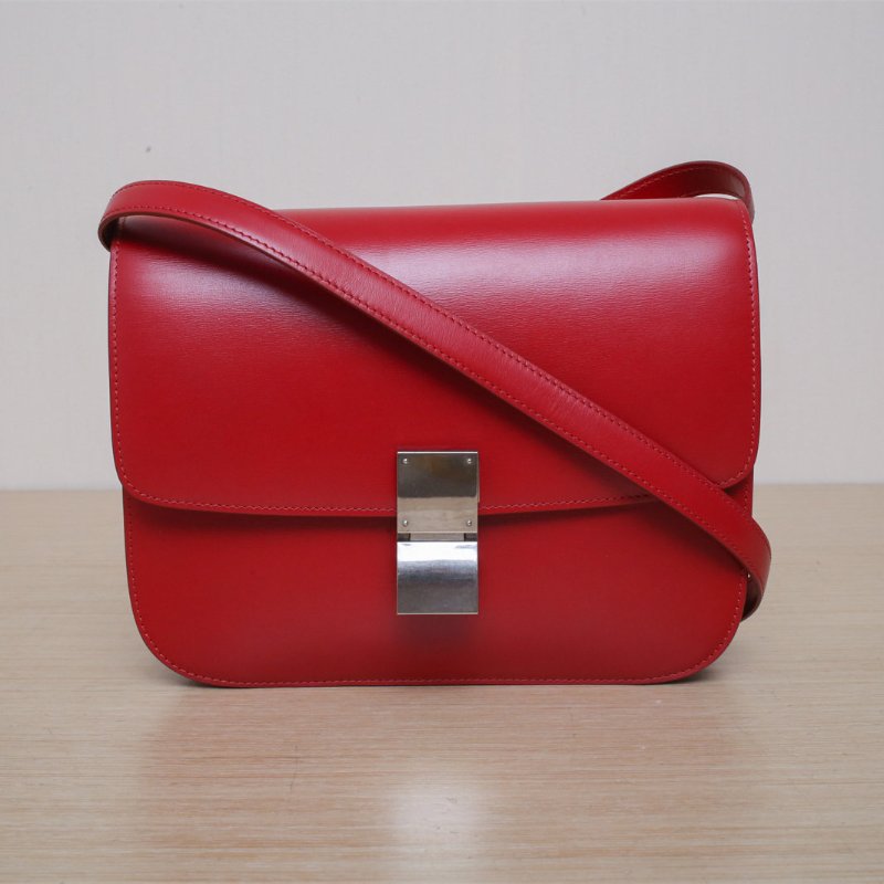 CELINE ClassicBox中號紅色牛皮銀扣肩背包-1