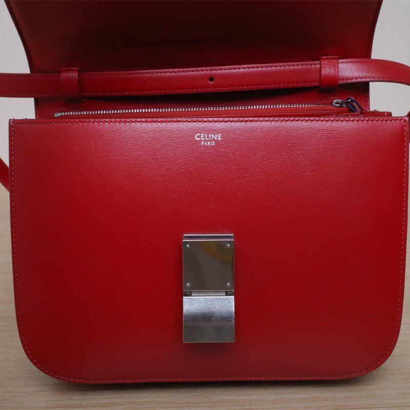 CELINE ClassicBox中號紅色牛皮銀扣肩背包-2