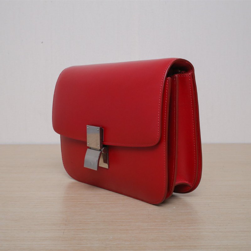 CELINE ClassicBox中號紅色牛皮銀扣肩背包-4