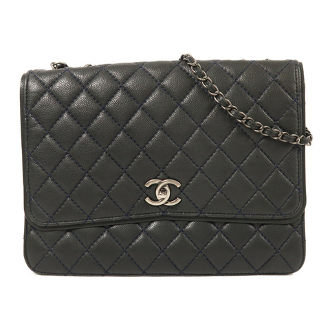 CHANEL 牛皮皮革Chain Shoulder銀扣鏈帶肩背袋