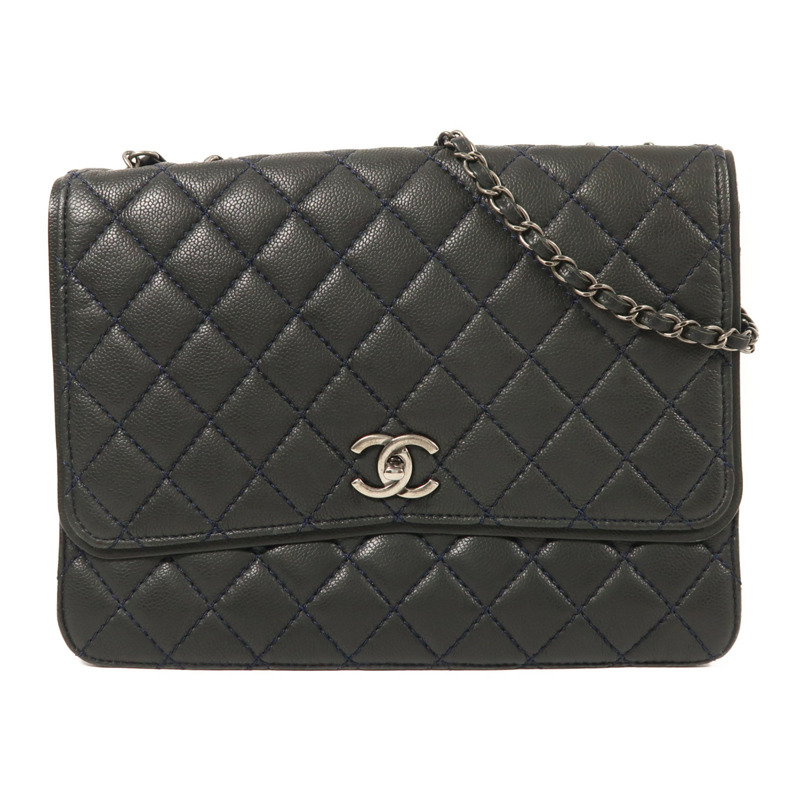 CHANEL 牛皮皮革Chain Shoulder銀扣鏈帶肩背袋-0