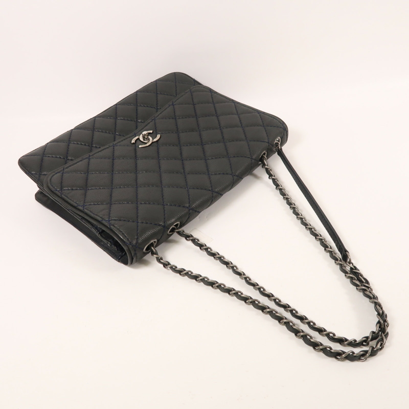 CHANEL 牛皮皮革Chain Shoulder銀扣鏈帶肩背袋-8