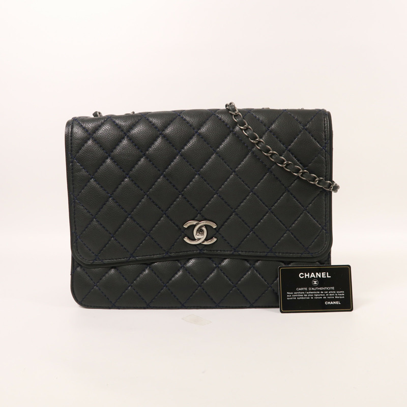 CHANEL 牛皮皮革Chain Shoulder銀扣鏈帶肩背袋-9