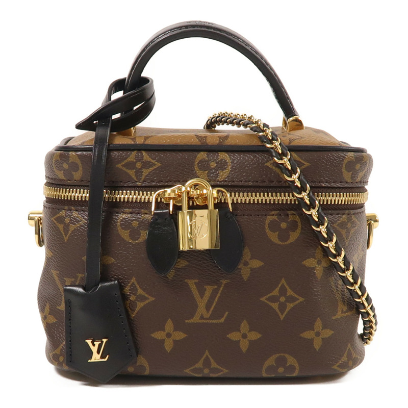 LOUIS VUITTON Monogram Reverse Vanity PM金扣手挽肩背兩用袋棕色-0