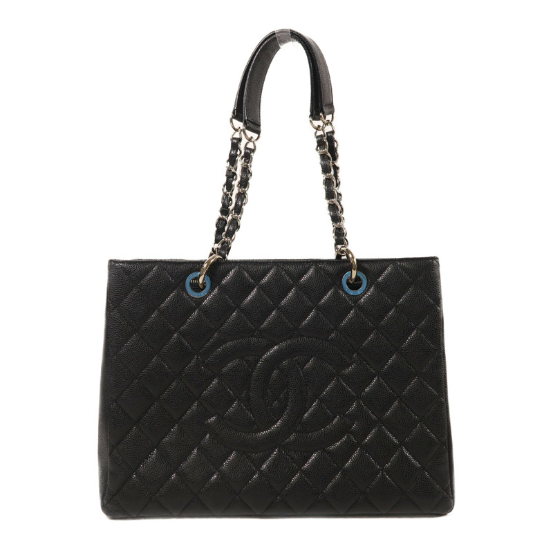 CHANEL 牛皮皮革GST Grand Shopping Tote Bag銀扣鏈帶肩背袋-0