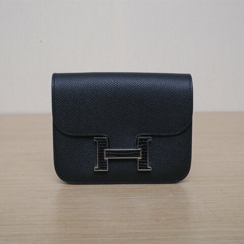HERMES Constance康康Slim黑色89黑色Epsom皮W刻蜥蜴皮扣89肩背包