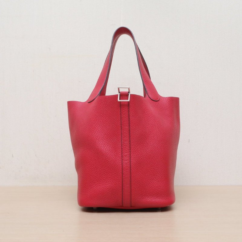 HERMES Picotin22菜籃子Q5國旗紅TC皮A刻銀扣肩背包-1