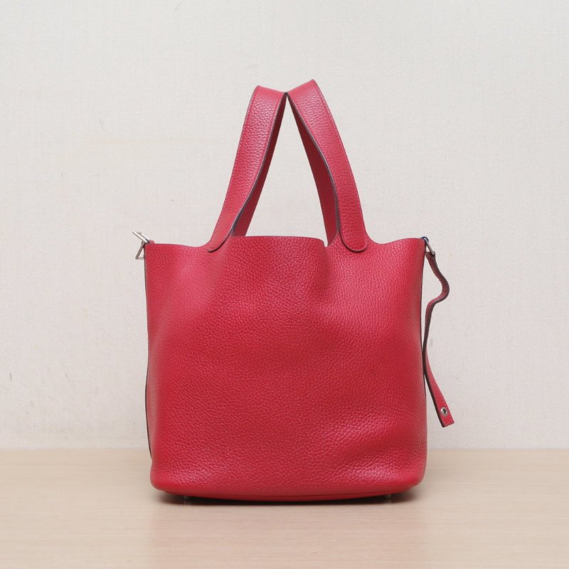 HERMES Picotin22菜籃子Q5國旗紅TC皮A刻銀扣肩背包-4