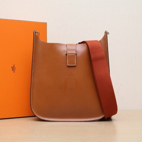 HERMES Evelyne小號2934黃褐色Hunter牛皮A刻銀扣肩背包