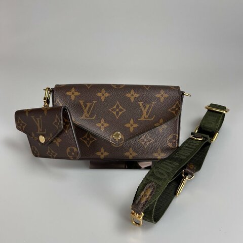 LV M80091/晶片款 老花二合一包綠背帶