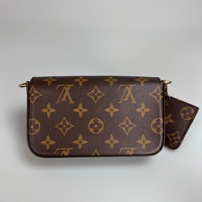 LV M80091/晶片款 老花二合一包綠背帶-1