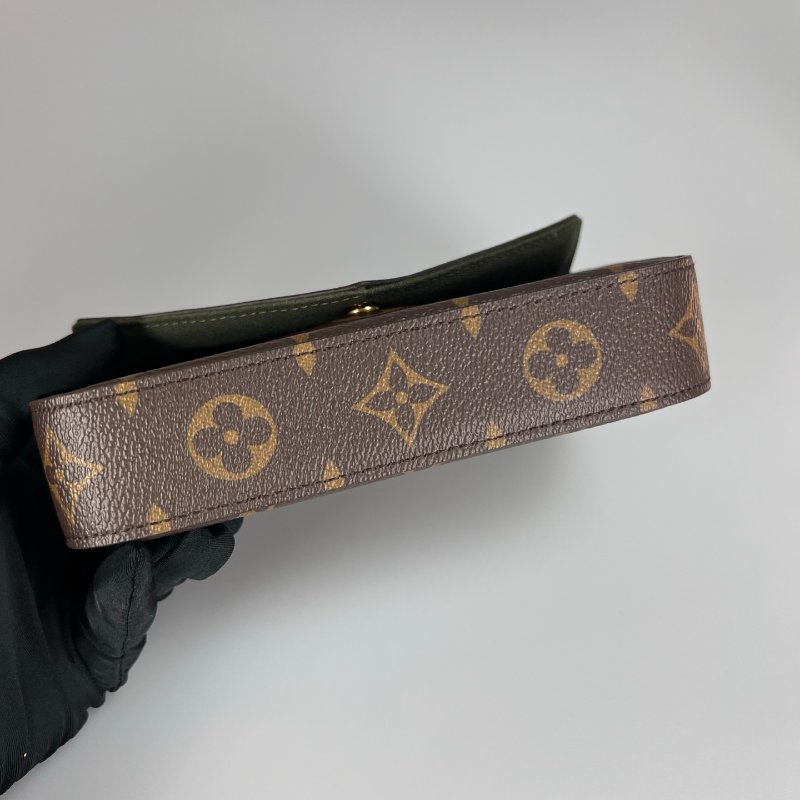 LV M80091/晶片款 老花二合一包綠背帶-4