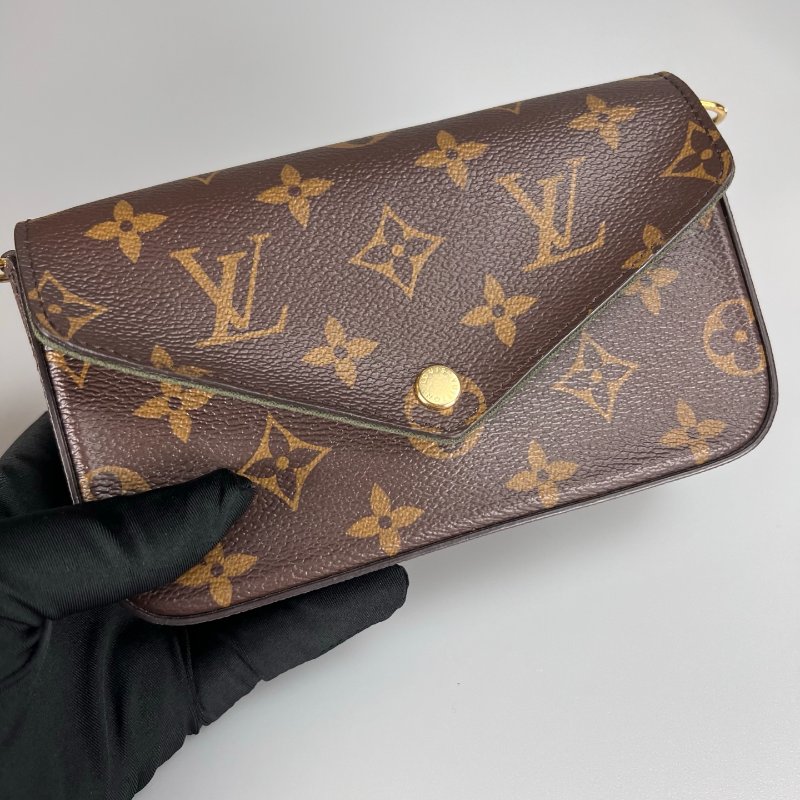 LV M80091/晶片款 老花二合一包綠背帶-5