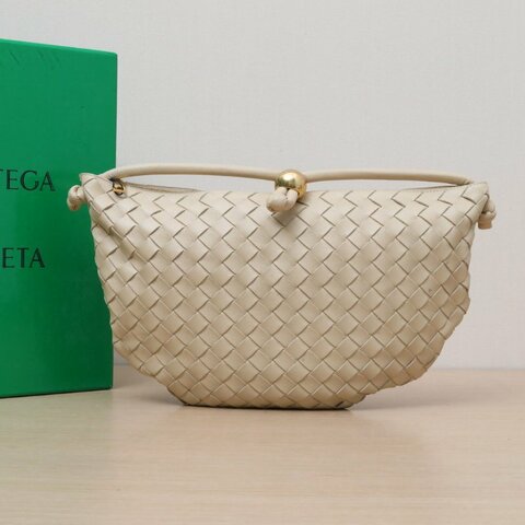 BOTTEGA VENETA 淡黃色羊皮金扣編織金球包單肩包肩背包