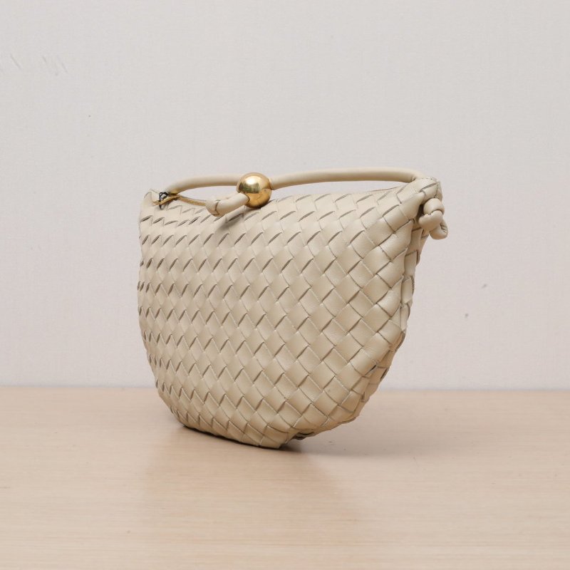 BOTTEGA VENETA 淡黃色羊皮金扣編織金球包單肩包肩背包-3