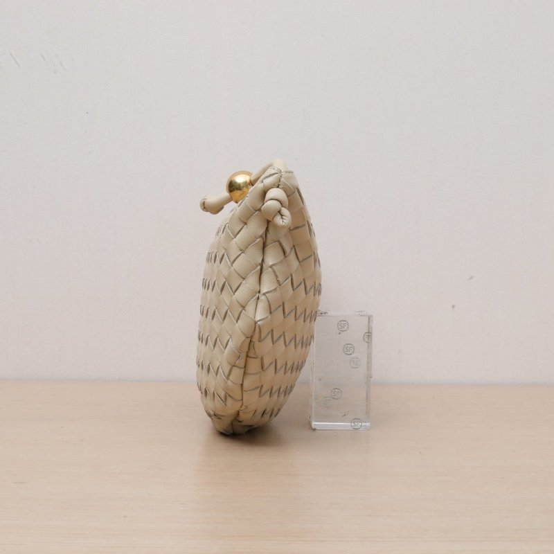 BOTTEGA VENETA 淡黃色羊皮金扣編織金球包單肩包肩背包-4