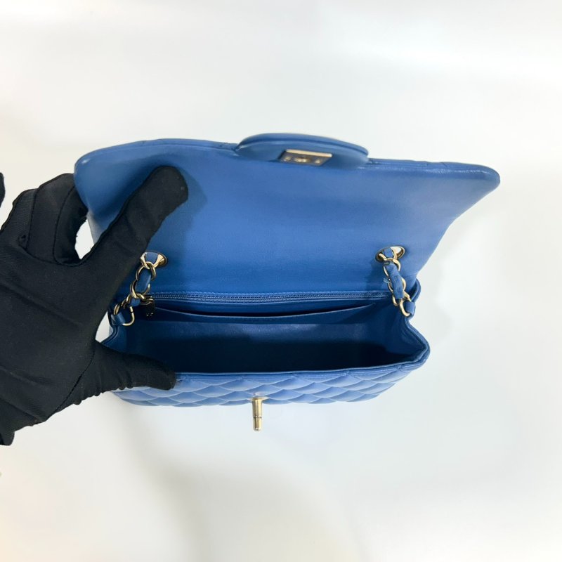 CHANEL藍色羊皮金釦COCO20口蓋包A69900-5