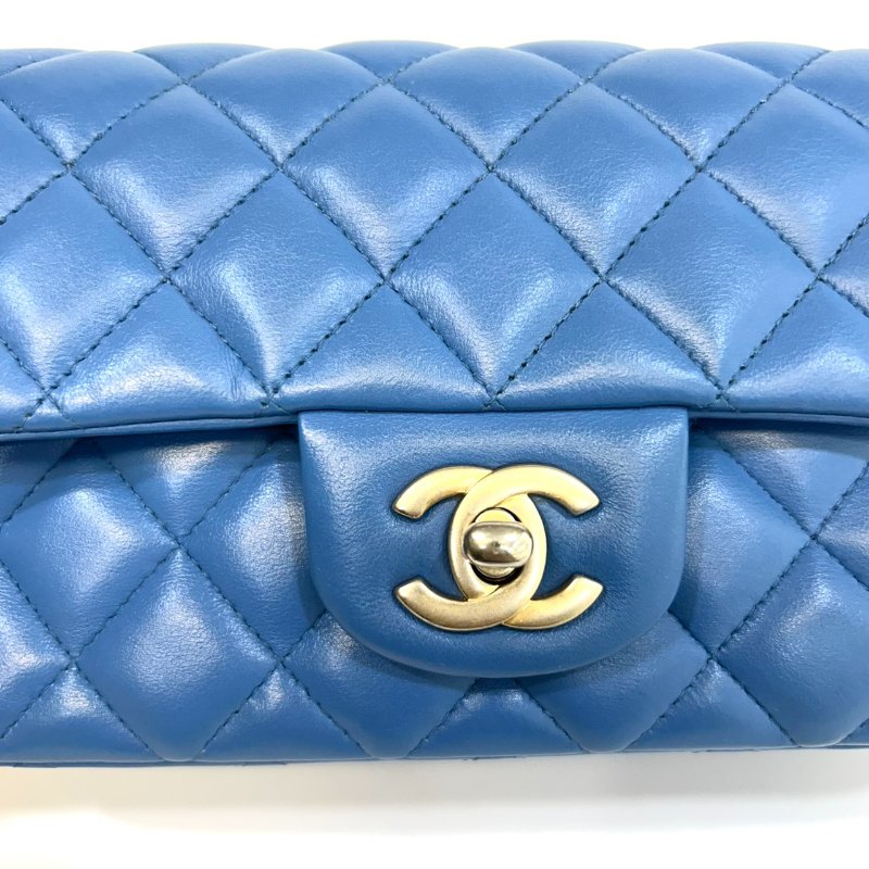 CHANEL藍色羊皮金釦COCO20口蓋包A69900-7
