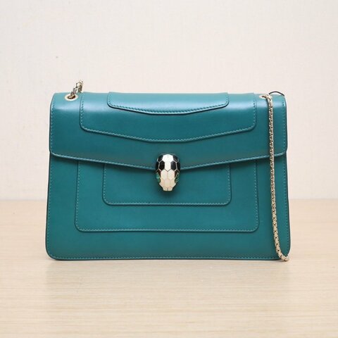 BVLGARI SerpentiForever風琴蛇頭包橫版28無手柄綠色牛皮肩背包