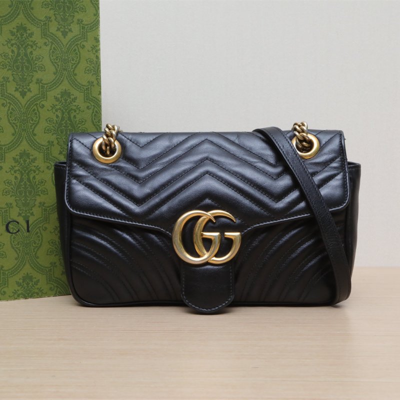 GUCCI GGMarmont肩背包小號26黑色牛皮金扣肩背包-0