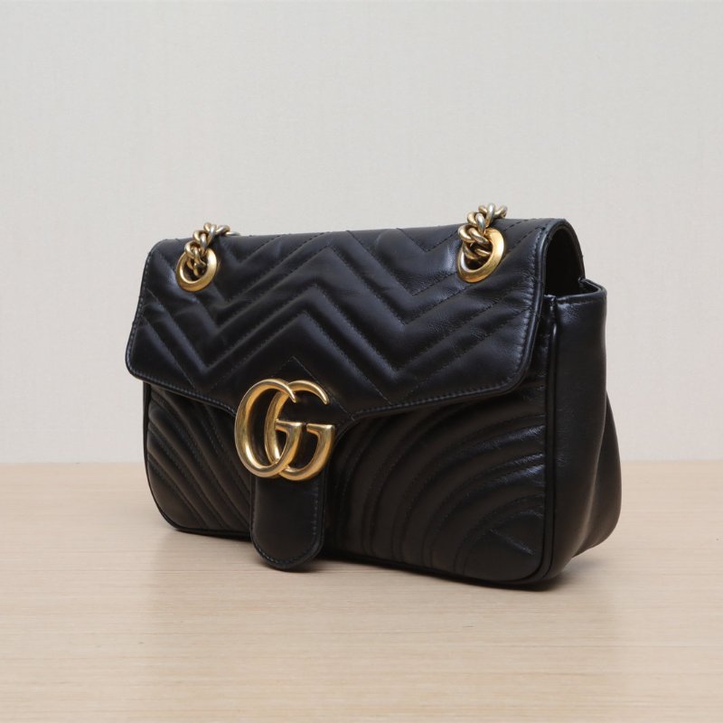 GUCCI GGMarmont肩背包小號26黑色牛皮金扣肩背包-3