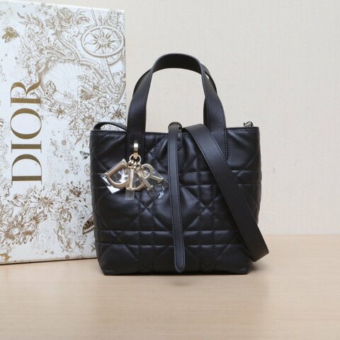 DIOR Toujours豎版小號16黑色牛皮金扣2025肩背包