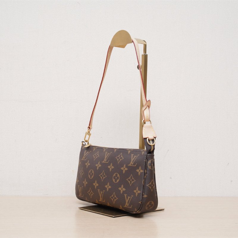 LOUIS VUITTON PochetteAccessoires大麻將包新款帶鏈條老花PVC金扣晶片肩背包-4