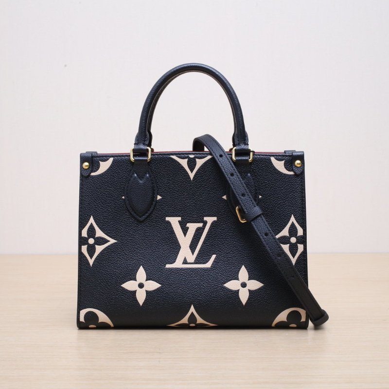 LOUIS VUITTON Onthego小號25黑白牛皮金扣晶片老花壓紋肩背包-1