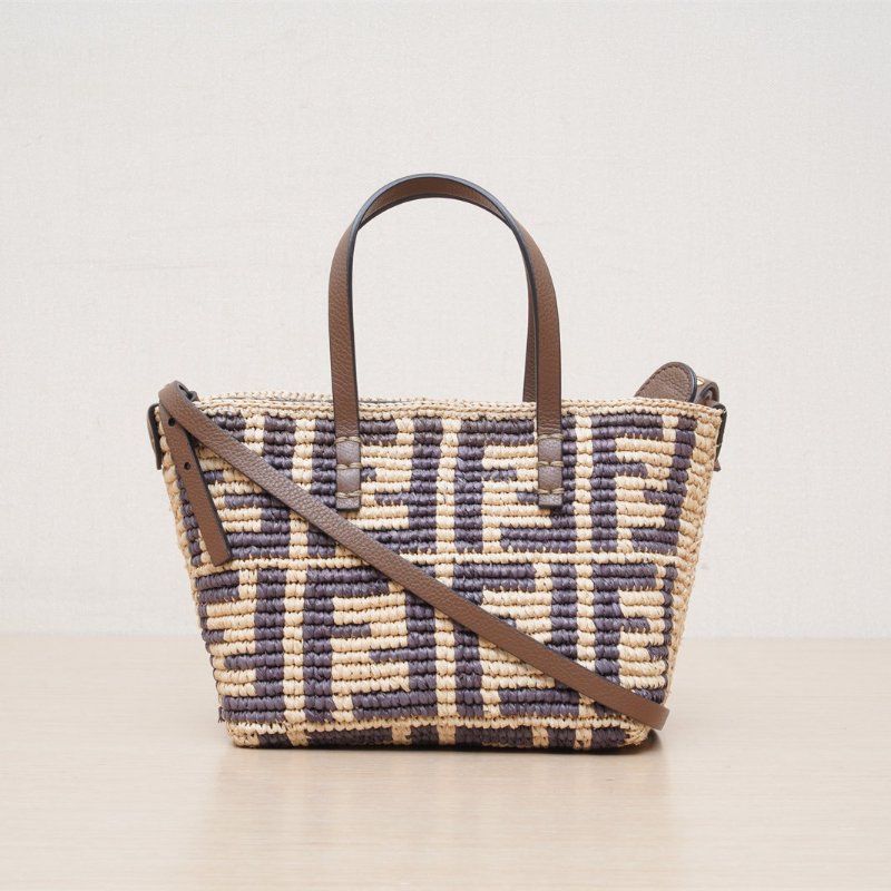 FENDI 拼色草編minirollFF托特包肩背包-1