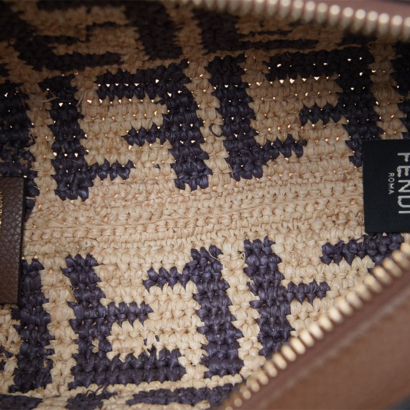 FENDI 拼色草編minirollFF托特包肩背包-3