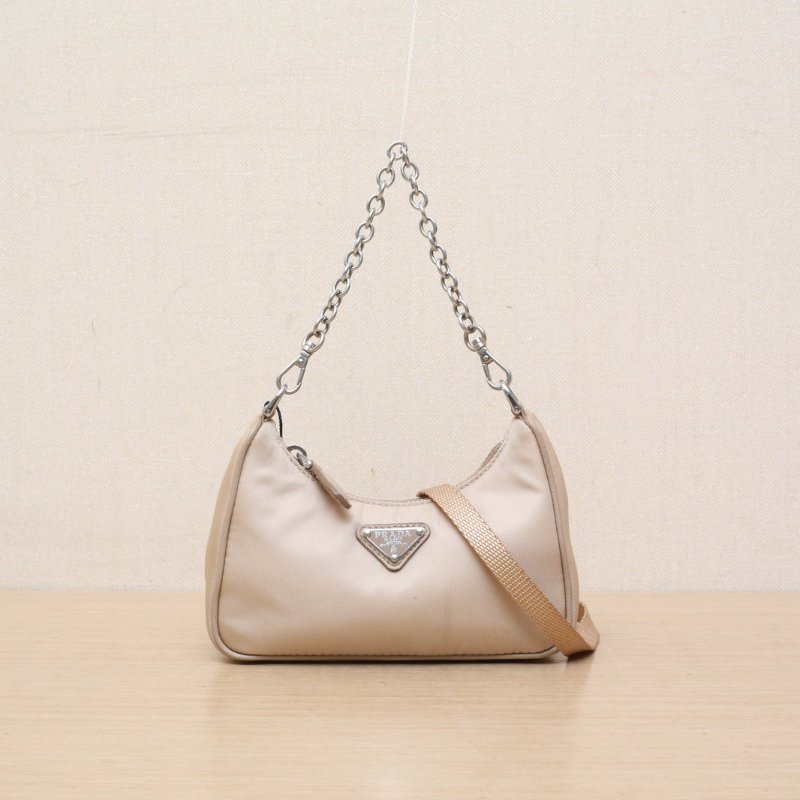 PRADA 粉色尼龍Re-Edition2005Hobo15超MINI肩背包-1