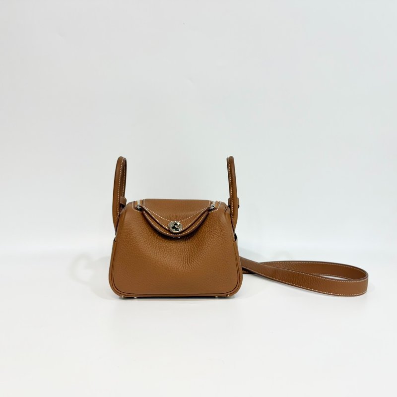 HERMES 37 Gold 棕色銀扣 EPSOM皮MINI LINDY-1