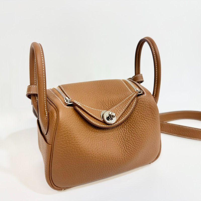 HERMES 37 Gold 棕色銀扣 EPSOM皮MINI LINDY-3