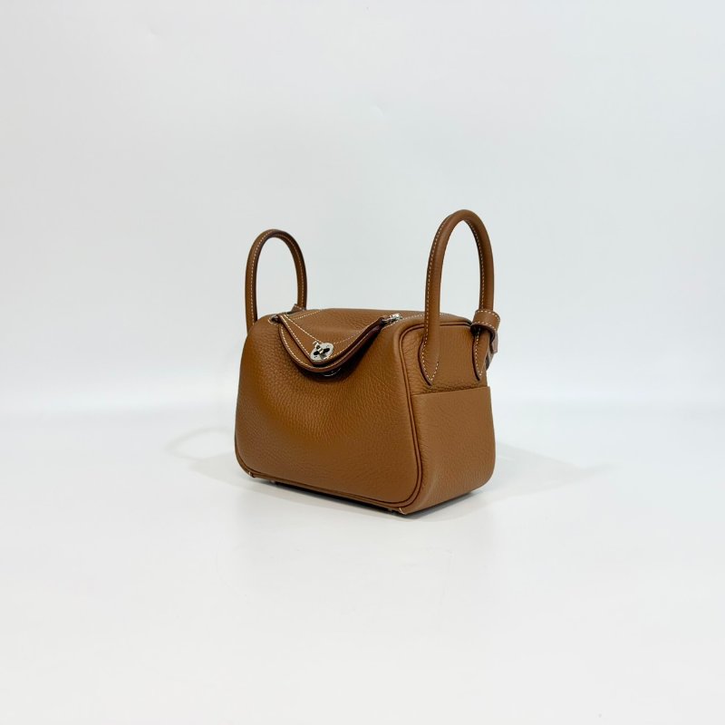 HERMES 37 Gold 棕色銀扣 EPSOM皮MINI LINDY-5
