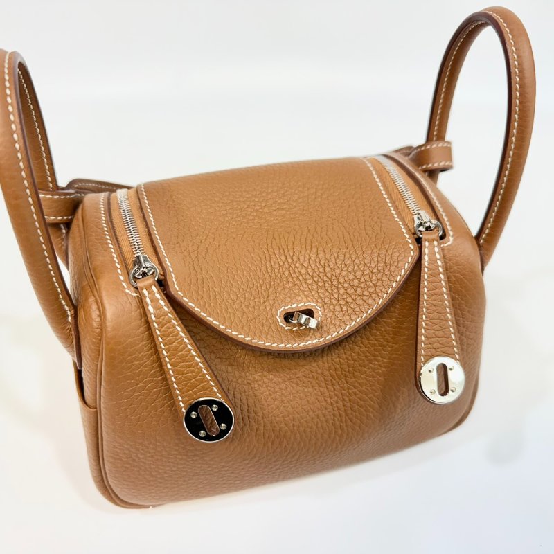 HERMES 37 Gold 棕色銀扣 EPSOM皮MINI LINDY-10