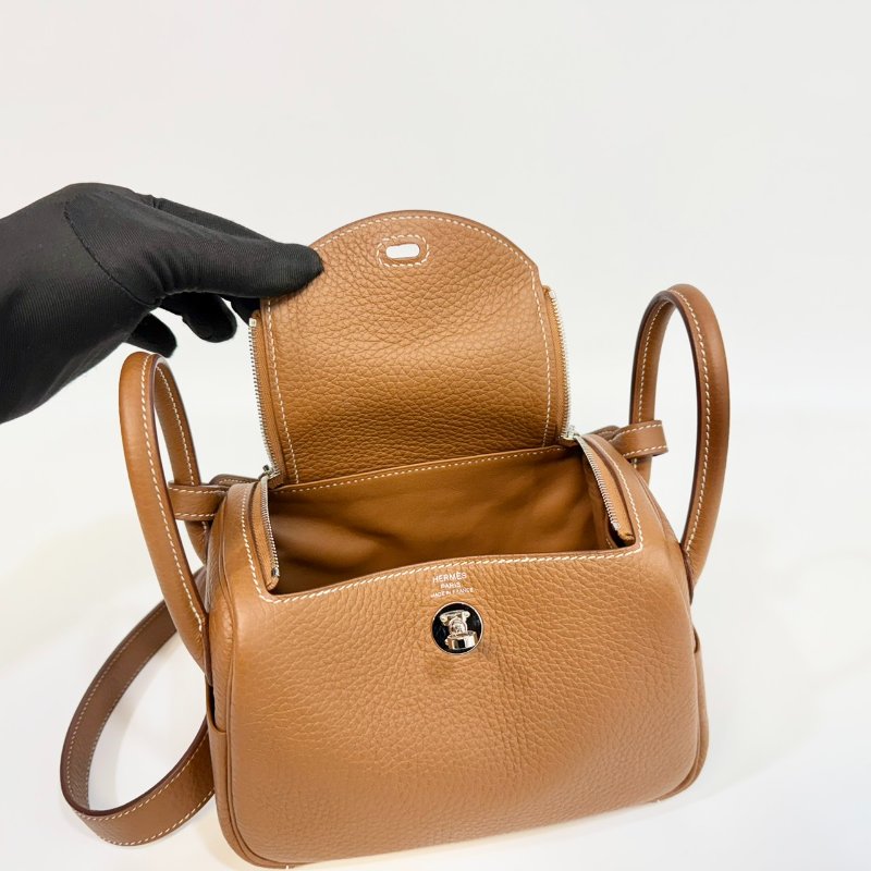 HERMES 37 Gold 棕色銀扣 EPSOM皮MINI LINDY-12