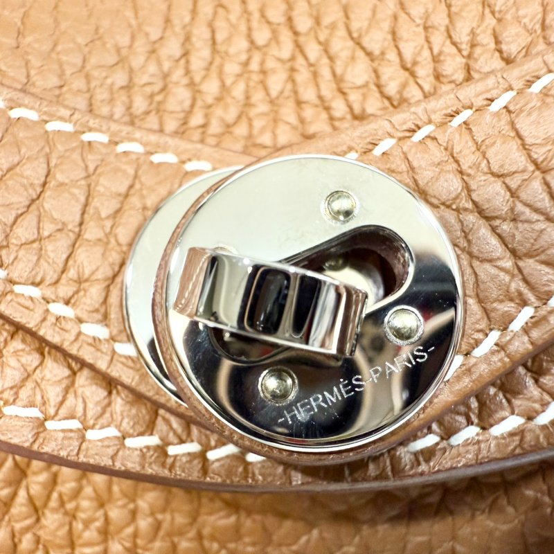 HERMES 37 Gold 棕色銀扣 EPSOM皮MINI LINDY-16