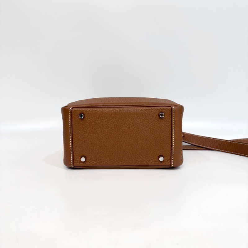 愛馬仕HERMES 37 Gold 棕色銀釦T/C皮MINI LINDY-5