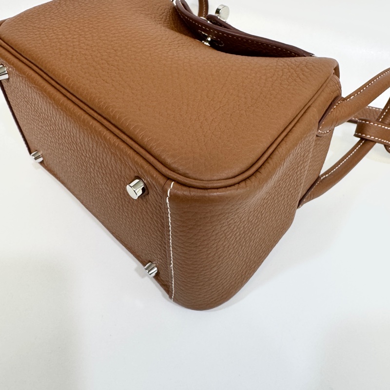 愛馬仕HERMES 37 Gold 棕色銀釦T/C皮MINI LINDY-8