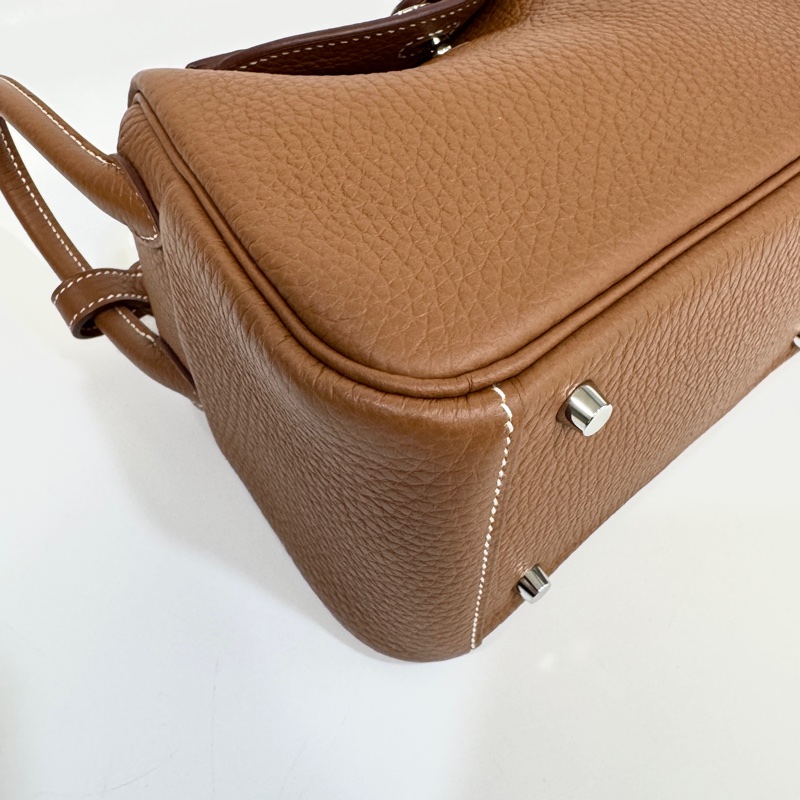 愛馬仕HERMES 37 Gold 棕色銀釦T/C皮MINI LINDY-9