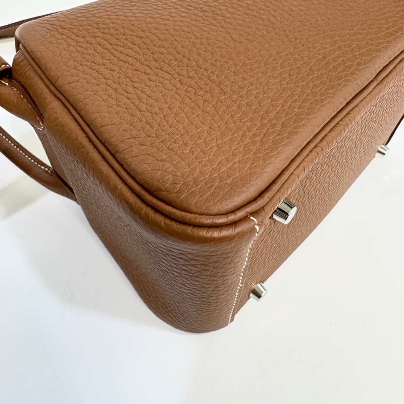 愛馬仕HERMES 37 Gold 棕色銀釦T/C皮MINI LINDY-11