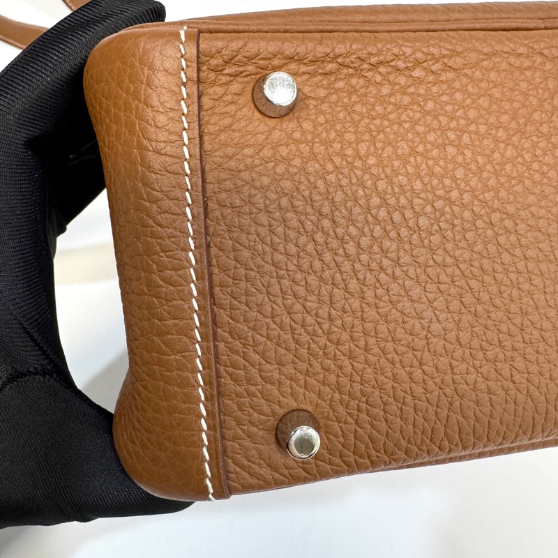 愛馬仕HERMES 37 Gold 棕色銀釦T/C皮MINI LINDY-12