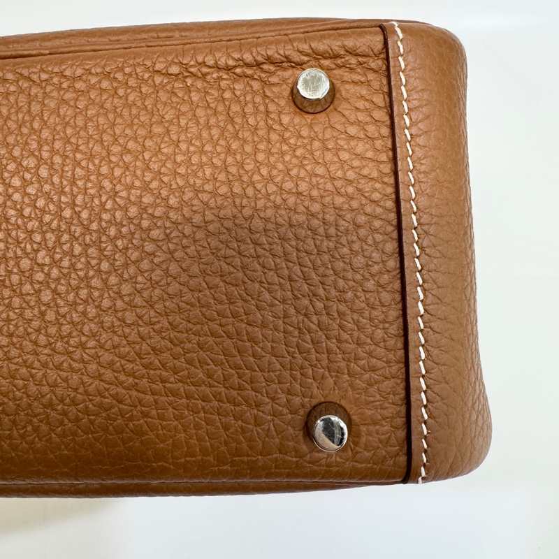 愛馬仕HERMES 37 Gold 棕色銀釦T/C皮MINI LINDY-13